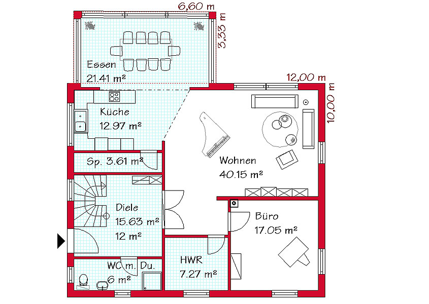 Das Erdgeschoss des Einfamilienhauses mit 121,0 m²