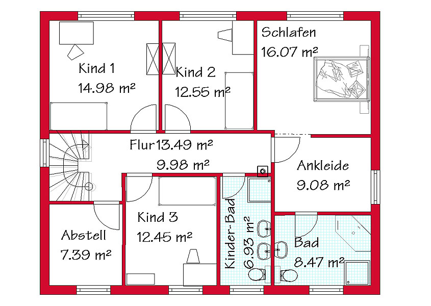 Das Obergeschoss des Einfamilienhauses mit 97,9 m²