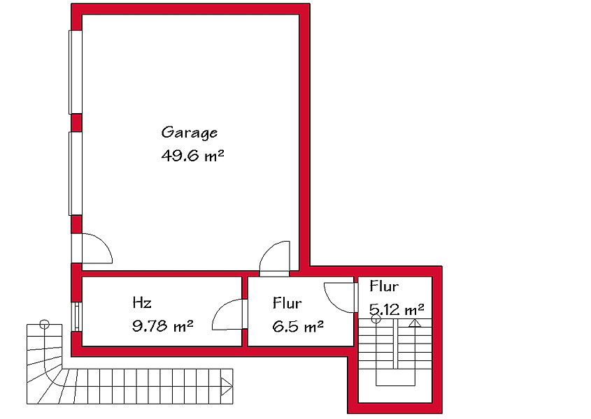 Das Kellergeschoss des Bauhausstilhauses mit Garage