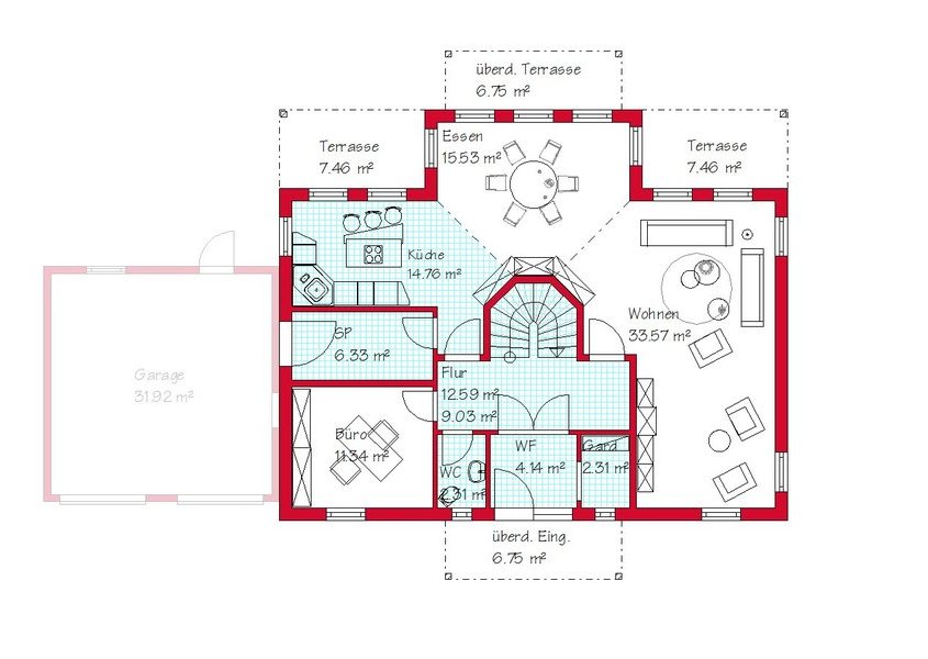 Das Erdgeschoss des Luxushauses mit 99,8 m²