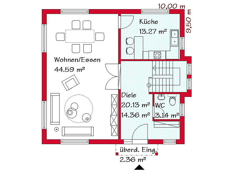 Stadtvilla MS 736 Erdgeschoss mit 75,6 m²