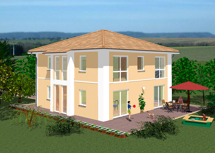 Stadtvilla Rückansicht – Klassisch-mediterraner Stil