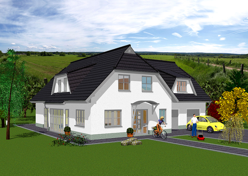Vorderansicht Winkelhaus – Doppelgarage fürs Haus mit Stil