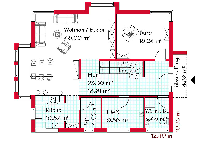 Das Erdgeschoss des Mehrgiebelhauses mit 118,4 m²